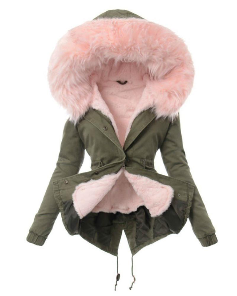 

Women' Parka Casual Daily Fall Winter Long Coat Regular Fit Warm Wearable Classic & Timeless Jacket Long Sleeve Solid Coat, Pink