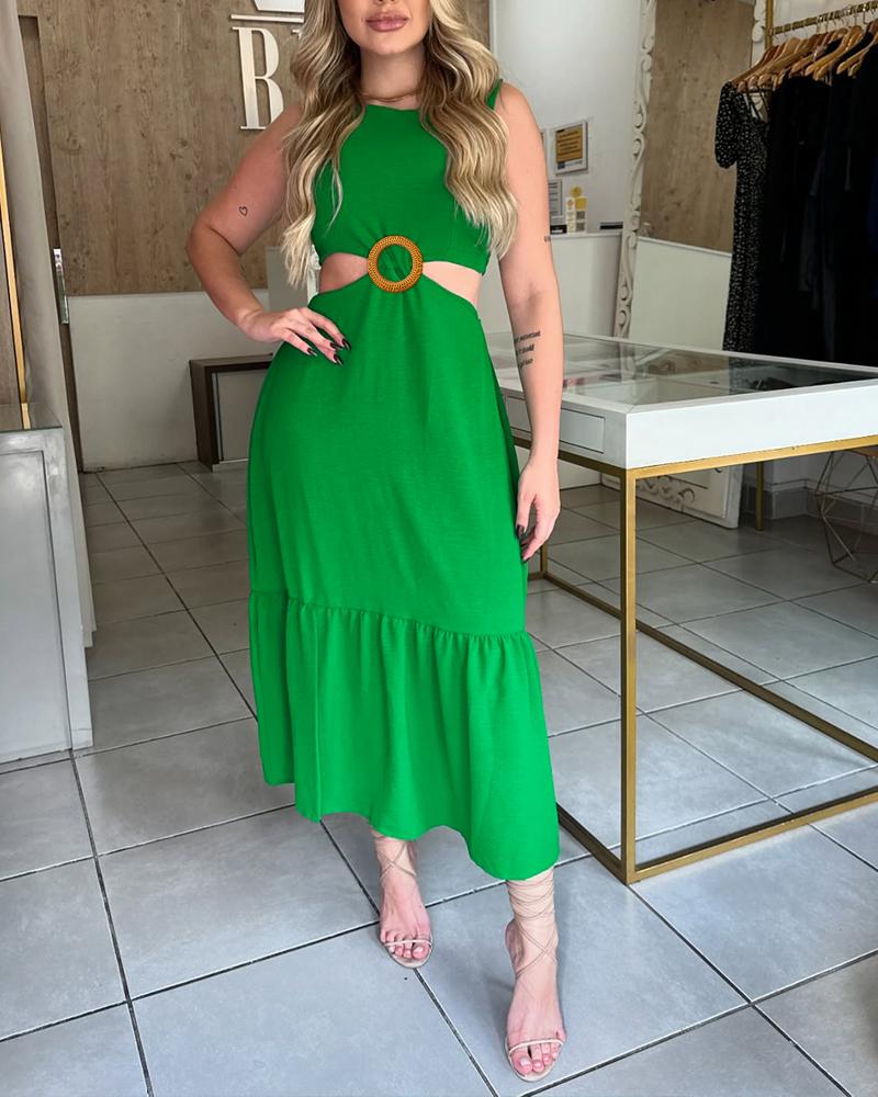 

Robe longue à licou sans manches avec découpe à la taille, robe sexy à smocks et décor cerceau, Green