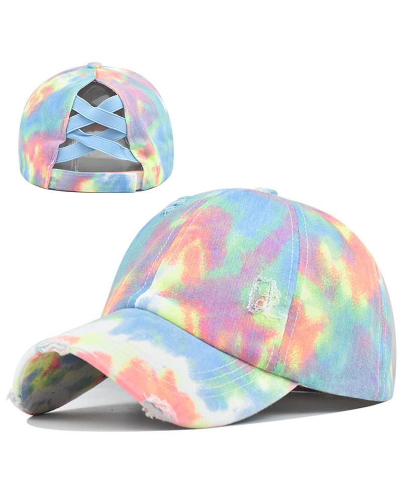 

Ripped Tie Dye Crisscross Back Baseball Cap, Style1