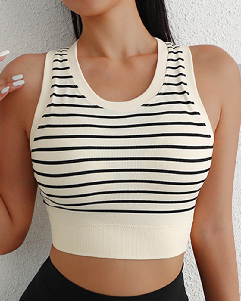 

Striped Padded Causal Crop Tank Top, Black