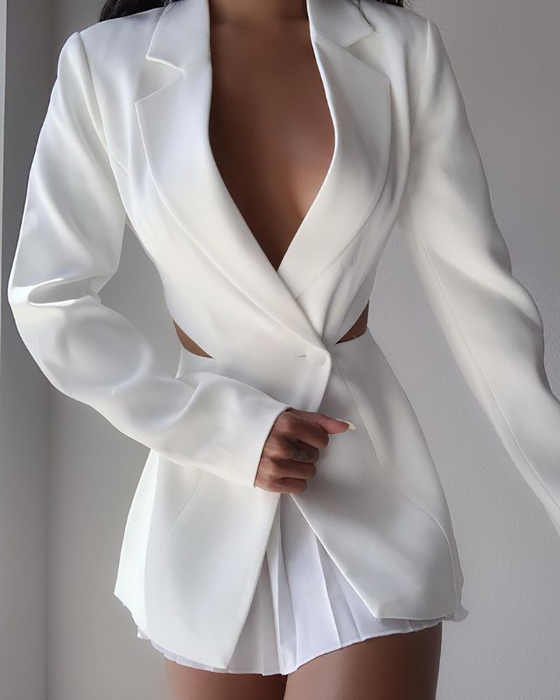 

Long Sleeve Cutout Waist Single Button Blazer Coat, White
