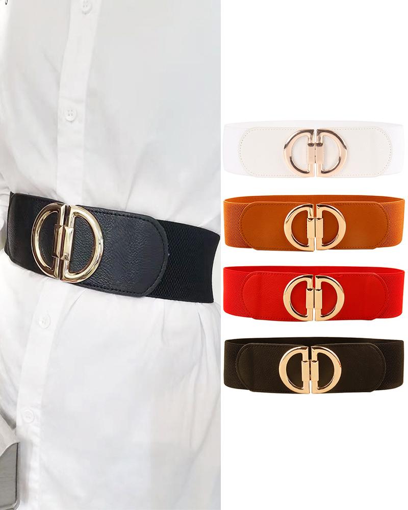

1pc Metal D-Buckle Elastic Wide Belt, Black
