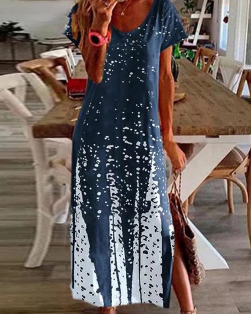 

Tie Dye Floral Print Split Hem Casual Dress, Style1