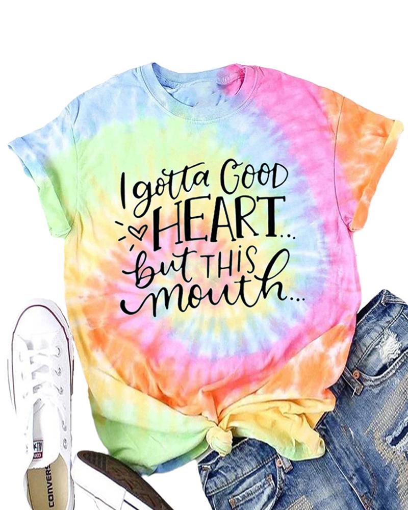 

Tie Dye Letter Print Short Sleeve T-shirt, Multicolor