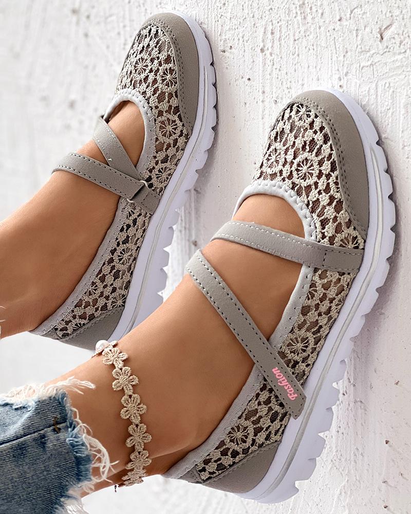 

Contrast Lace Slip-on Casual Sneakers, Gray