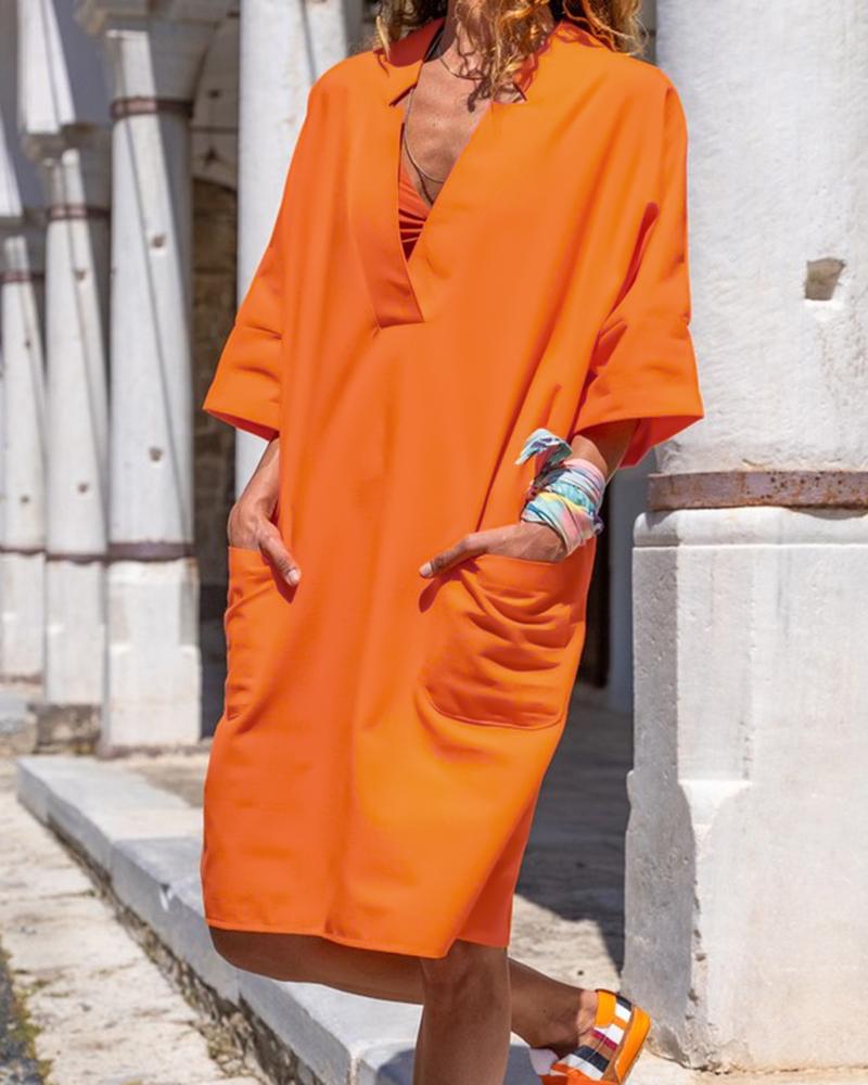 

Plunge Pocket Design Casual Dress, Orange