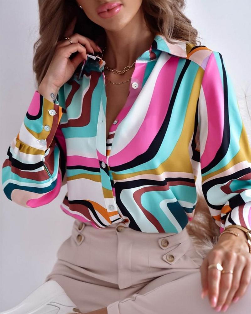 

Abstract Print Long Sleeve Button Down Shirt, Multicolor