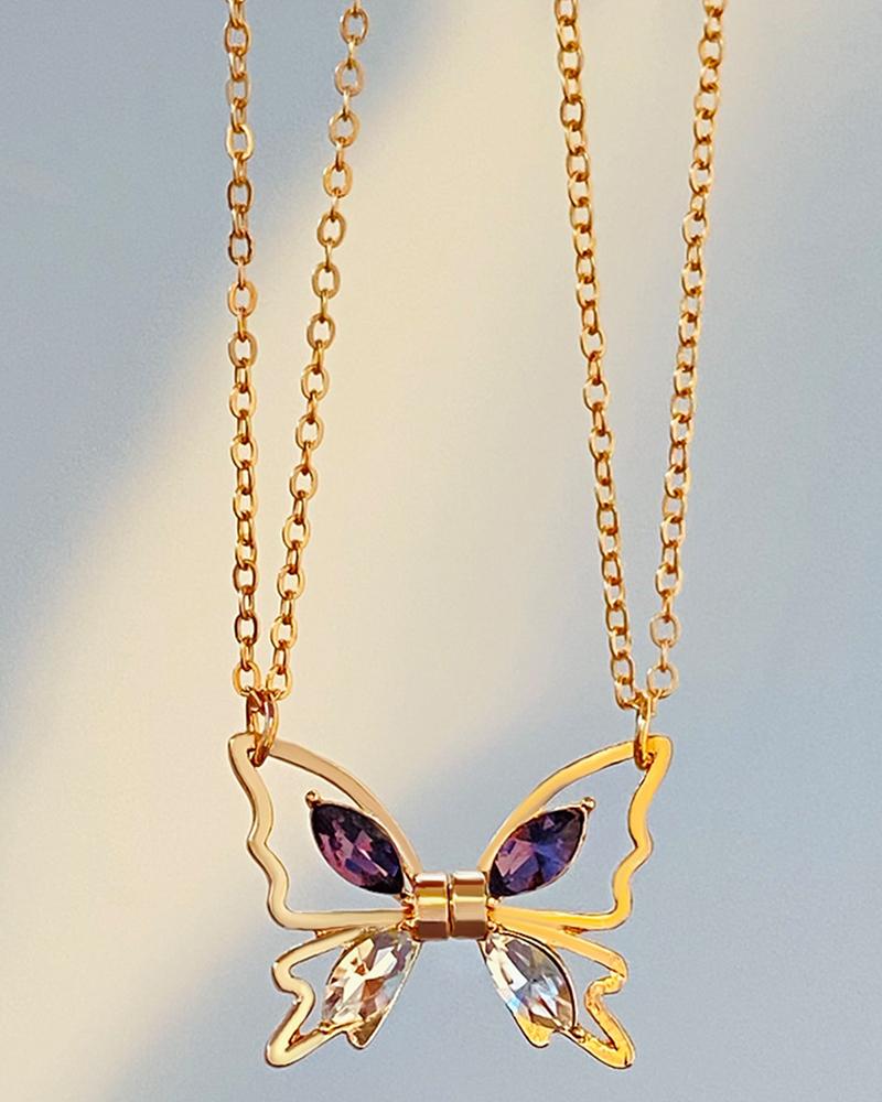 

1pcs Butterfly Shaped Magnet Pendant Multi-Layered Necklace, Gold