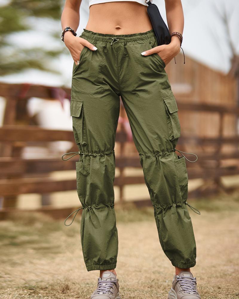 

Pocket Design Drawstring Cargo Pants, Army green