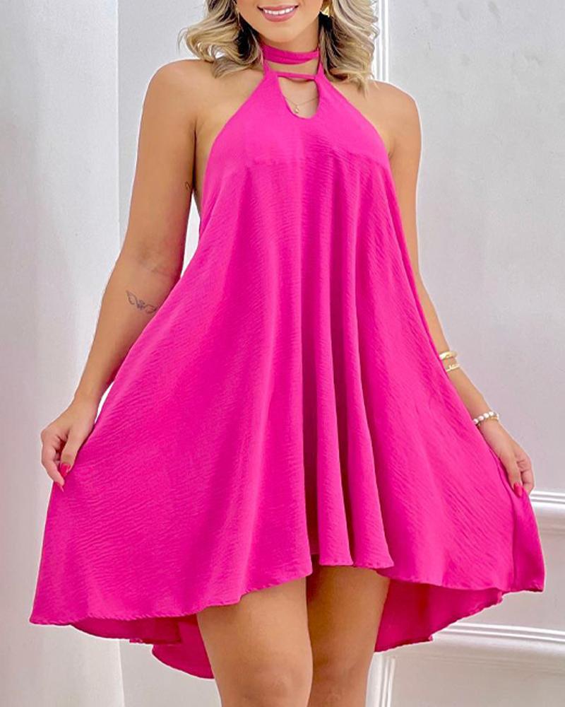 

Plain Halter Flowy Swing Dress, Hot pink