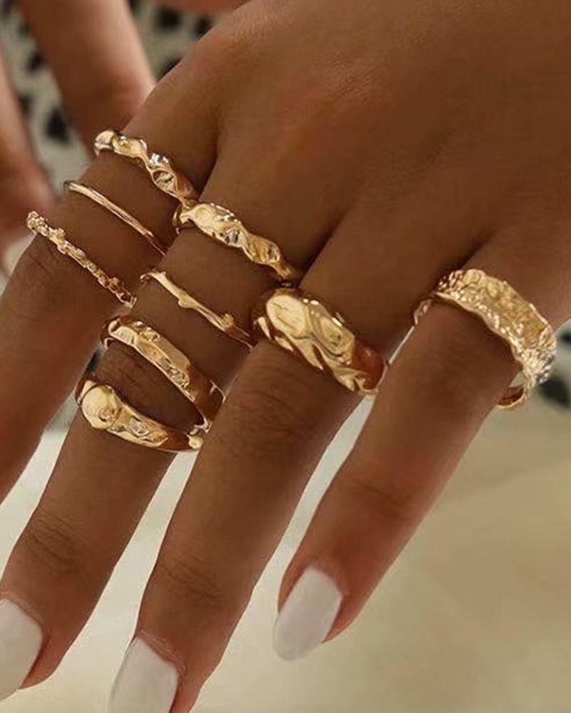 

9PCS/Set Vintage Asymmetrical Geometric Simple Stackable Rings, Gold