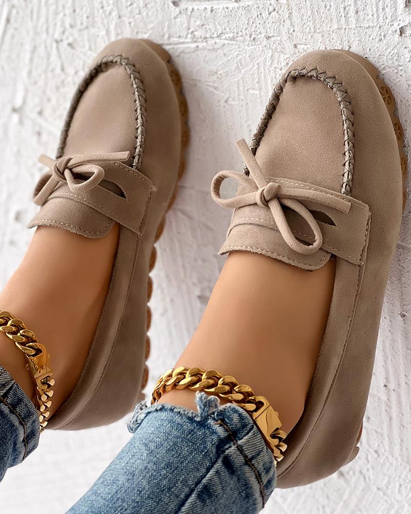 

Bowknot Design Slip-On Loafers, Khaki