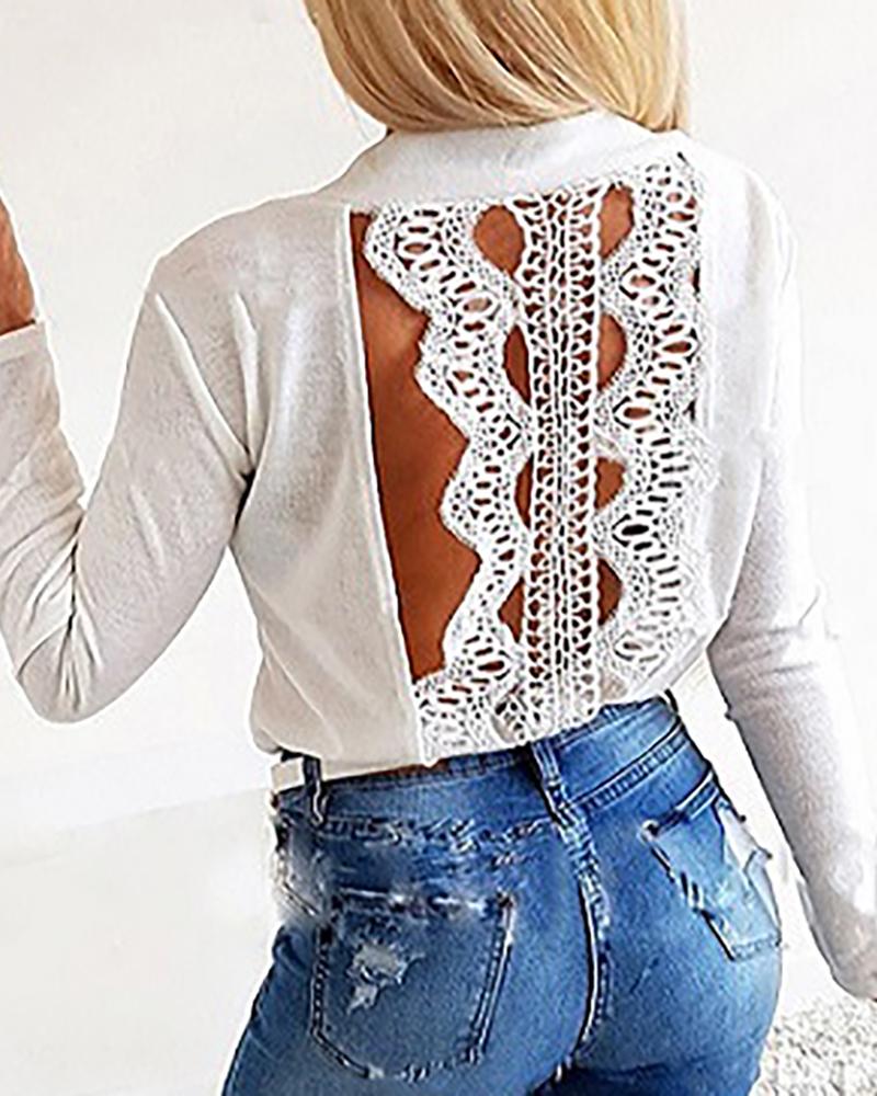 

Guipure Lace Backless Top, White