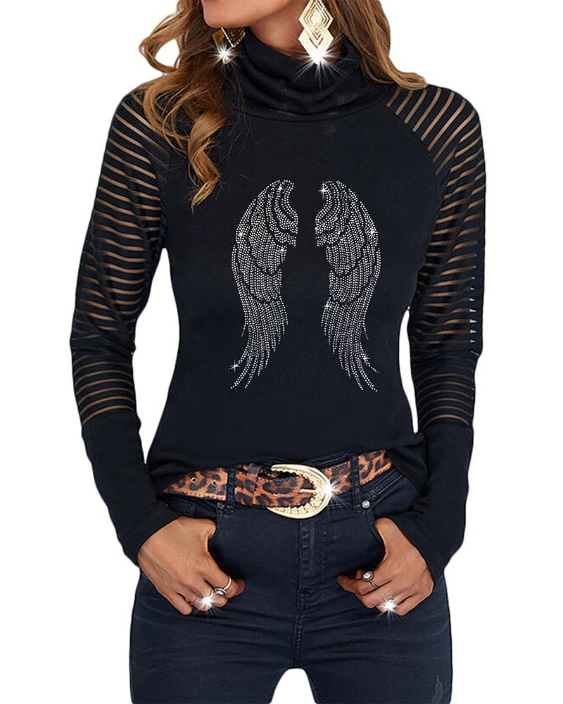 

Valentine's Day Mesh Patch Mock Neck Rhinestone Top, Style3