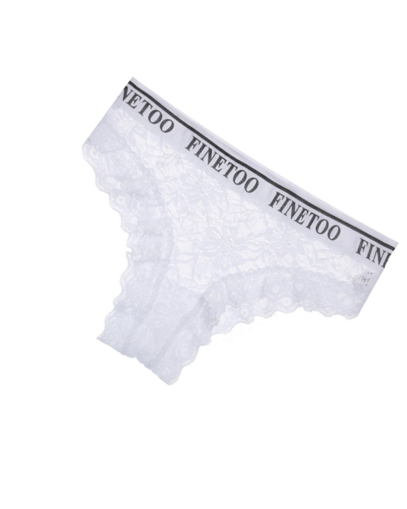 

Letter Print Breathable Floral Lace Panty, White