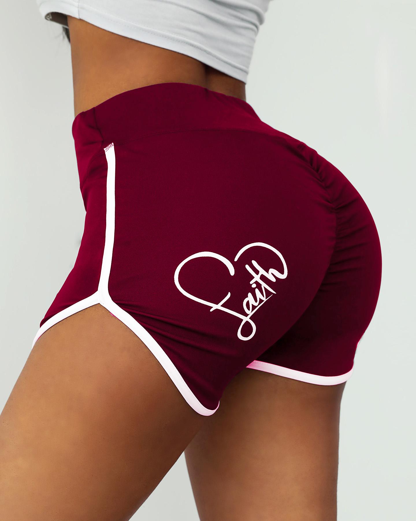 

High Waisted Butt Lifting Scrunch Booty Yoga Shorts, Wine red