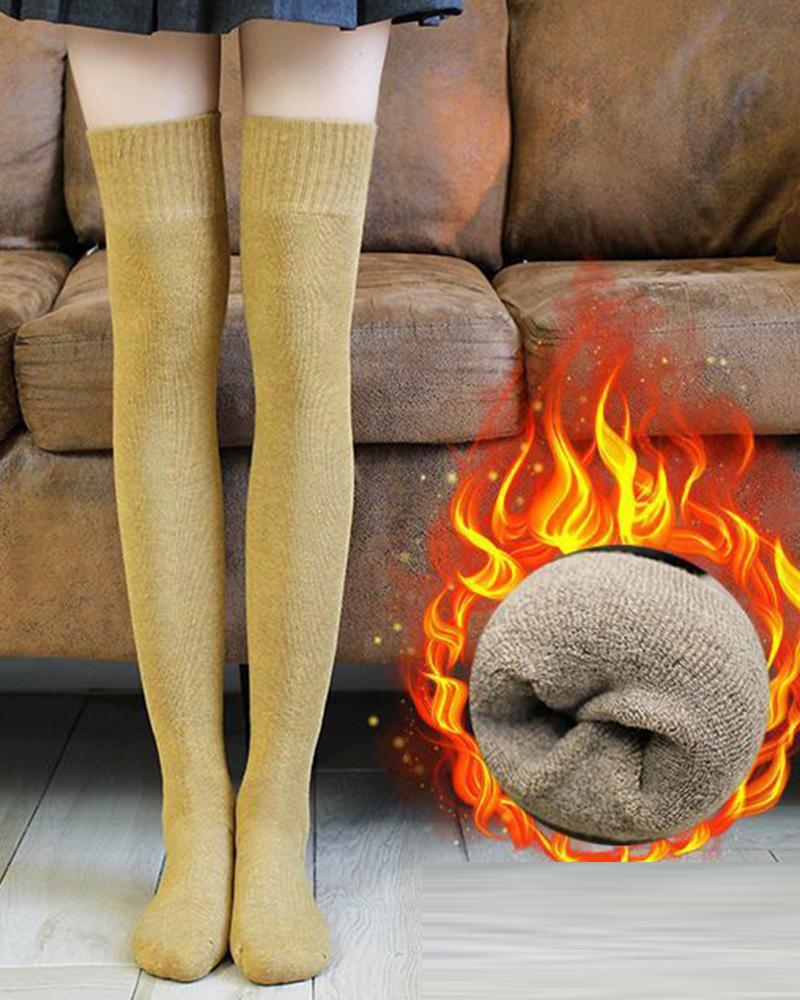 

1Pair Lined Over The Knee Thermal Socks, Yellow