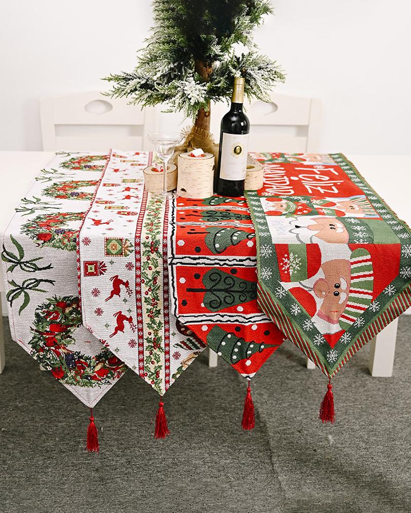 

1pc Christmas Table Runner Knit Xmas Home Decoration, Style1