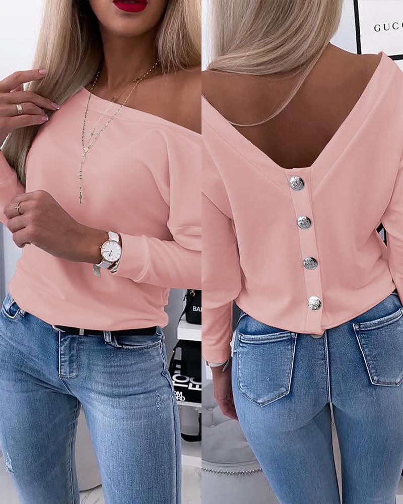 

Long Sleeve Backless Buttoned Top, Pink