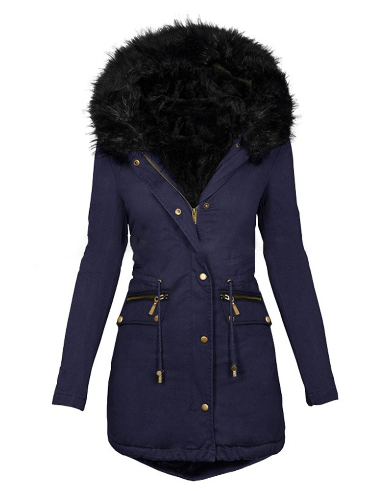 

Women' Parka Casual Winter Long Coat Zip Up Fur Collar Drawstring Lined Hooded Fit Warm Jacket, Purplish blue