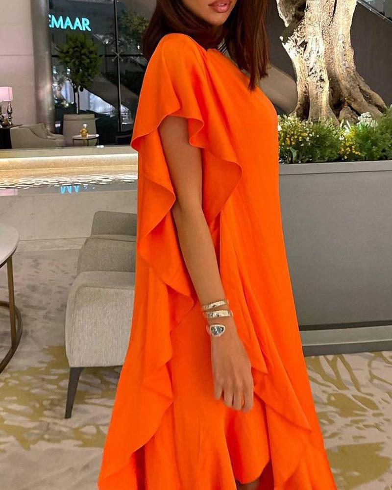 

One Shoulder Ruffle Hem Maxi Dress, Orange