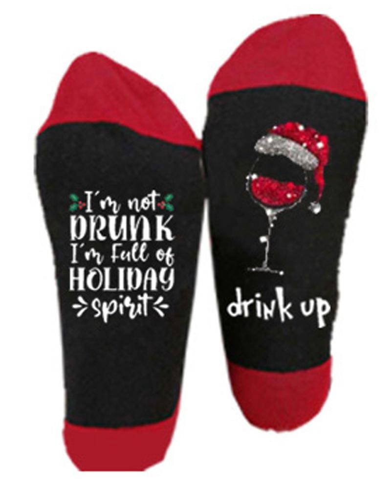 

1Pair Christmas Wine Glass Letter Print Socks, Style2