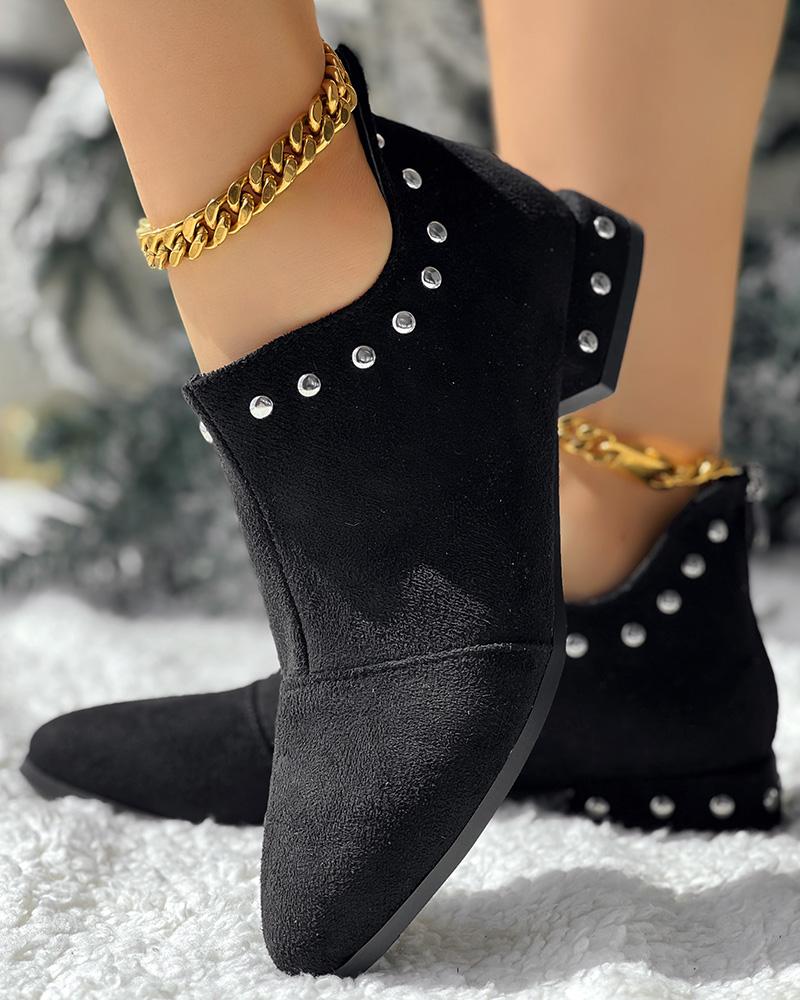 Studded Chunky Heel Ankle Boots