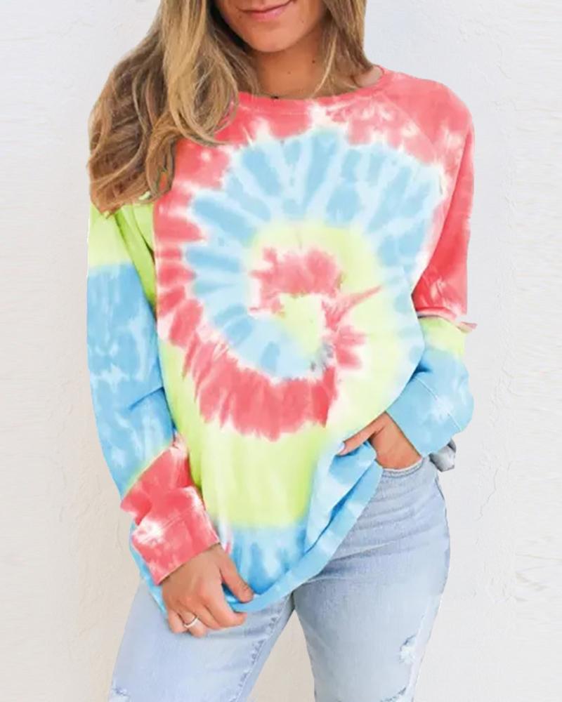 

Tie Dye Print O-neck Sweatshirt, Red