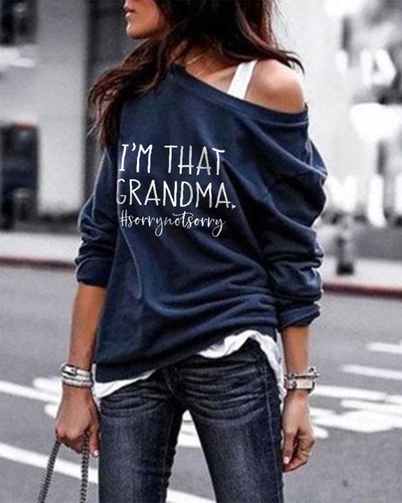 

Letter Print One Shoulder Long Sleeve Top, Dark blue
