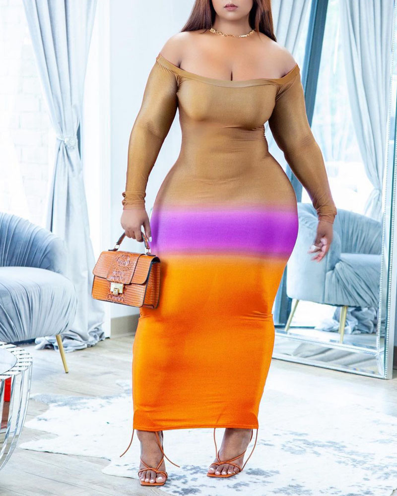 

Ombre Colorblock Off Shoulder Bodycon Dress, Yellow
