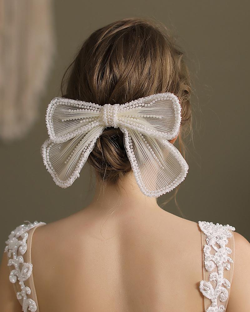 

Bowknot Pattern Beaded Hair Clip Bride Hair Accessories, White