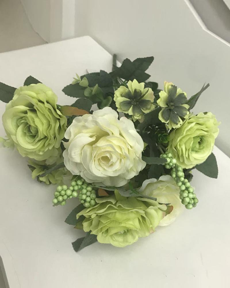 

Artificial Flowers Silk Peony Rose Real Touch Fake Flowers with 11 Heads Vintage Bouquet for Home Wedding Party Decoration, Green