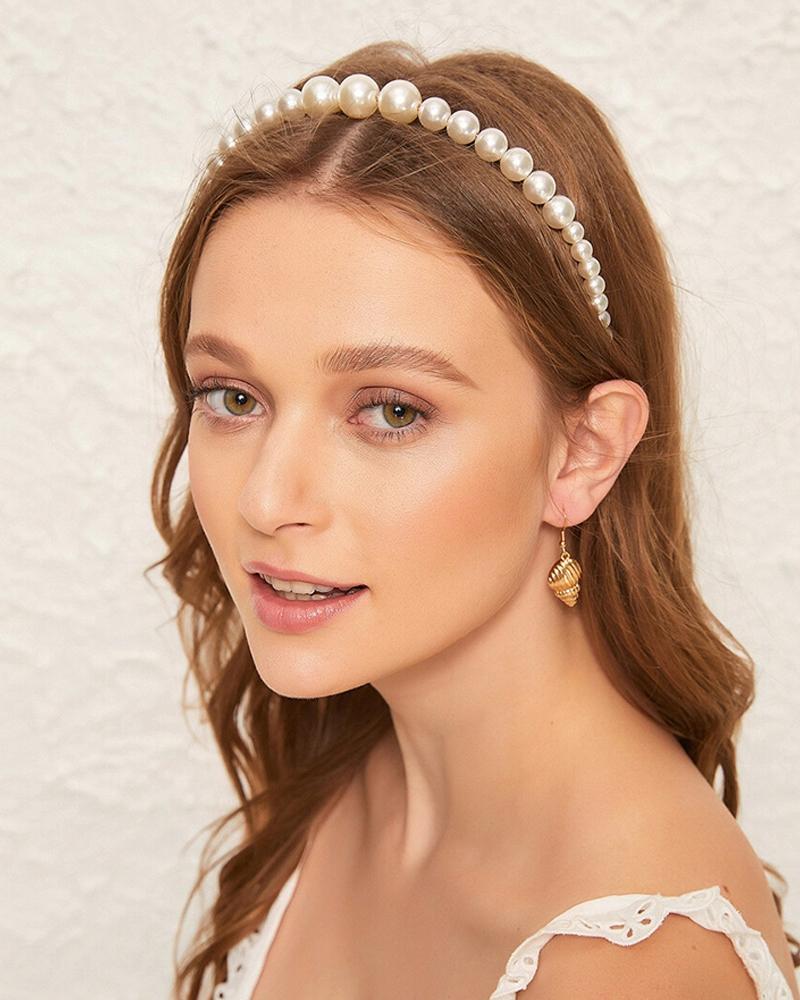 

Faux Pearl Design Headband, White