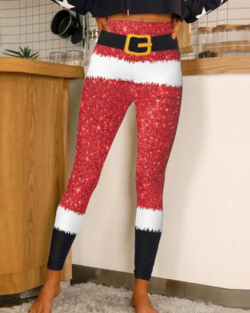 Pantalones de yoga con estampado gráfico de cintura alta de Navidad