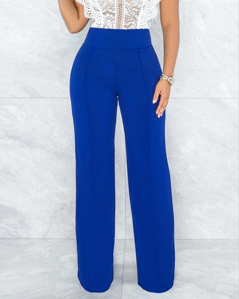 

High Waist Straight Leg Pants, Blue