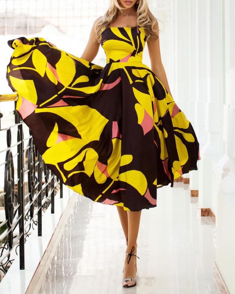 

Colorblock Fit & Flared Sleeveless Midi Dress, Yellow