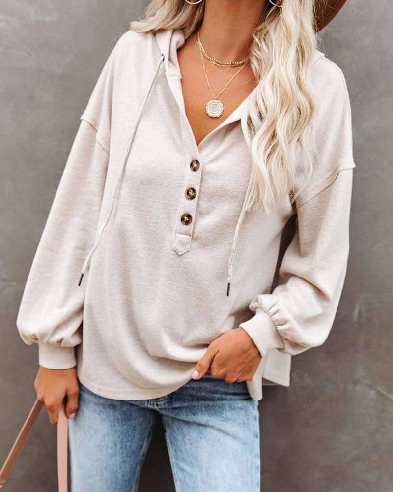 

Long Sleeve Button Front Hoodie, White