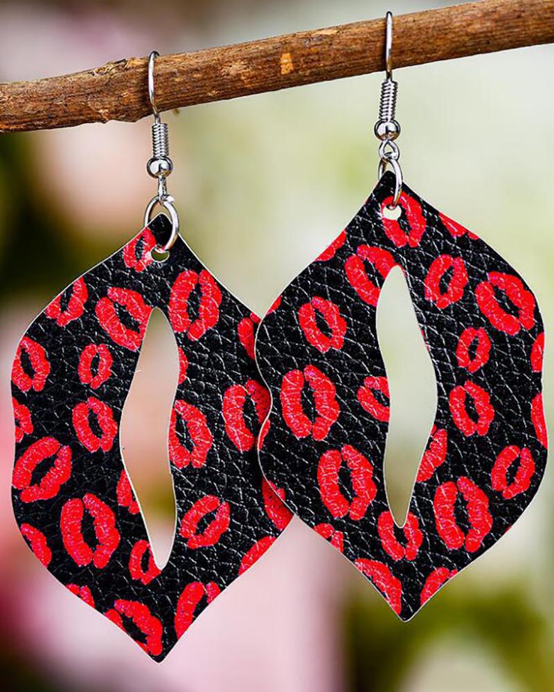 

Valentine's Day Lip Shaped Cutout Drop Earrings, Red