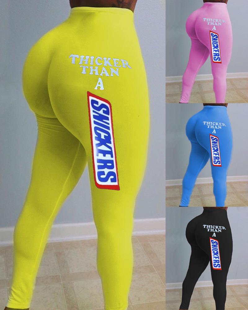 

Letter Print High Waist Sporty Pants, Yellow