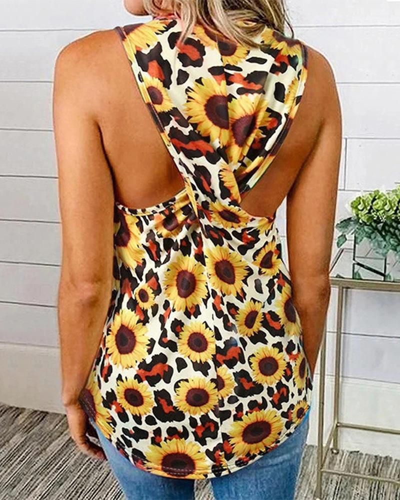 

Sunflower Leopard Print Twisted Tank Top, Orange