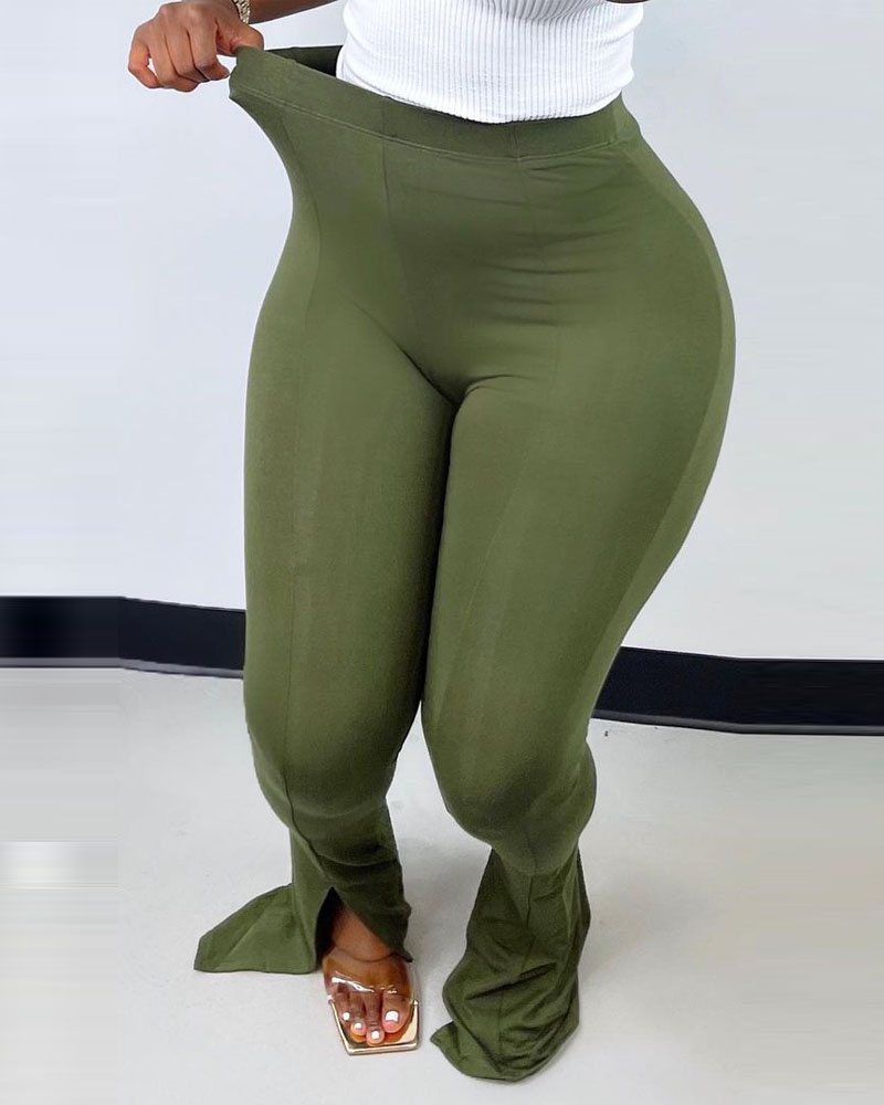 

Butt Lifting Split Hem Bootcut Yoga Pants, Green