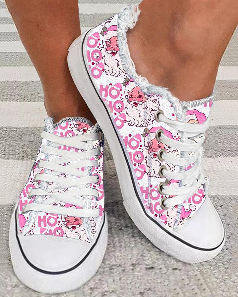 Christmas HOHOHO Santa Claus Print Raw Hem Sneakers