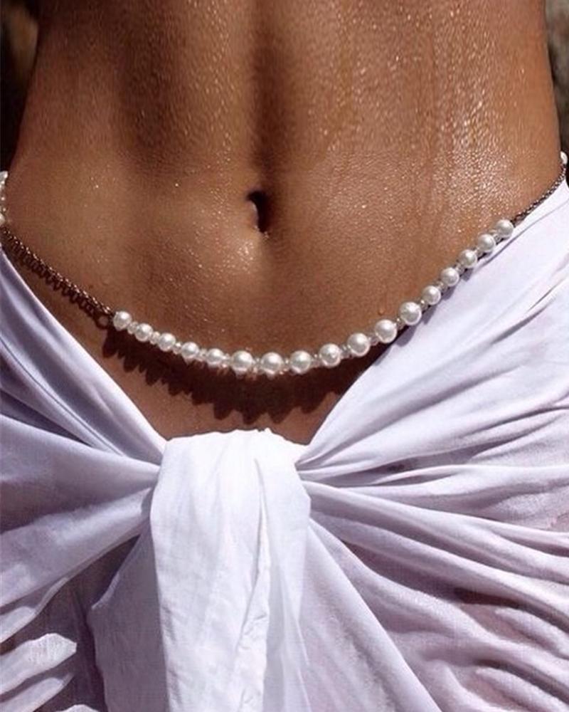 

1PCS Beaded Decor Bodychain, Silver