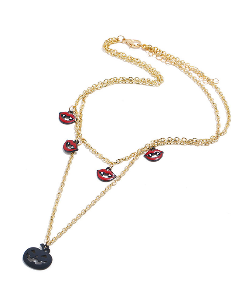 

Halloween Pumpkin & Ghost / Lip Pendant Necklace, Red