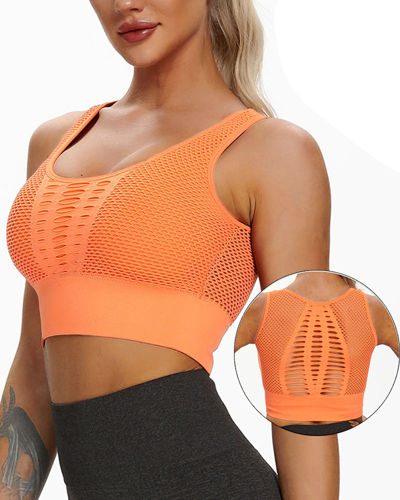 

Breathable Hollow Out Active Top, Orange