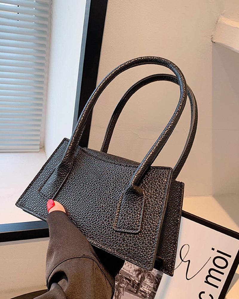 

Croc Embossed Minimalist Handbag, Black