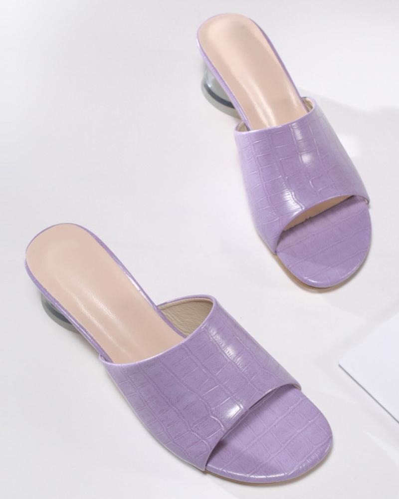 

Round-toe Solid Color Crocodile Pattern Open-toe High Heels, Purple