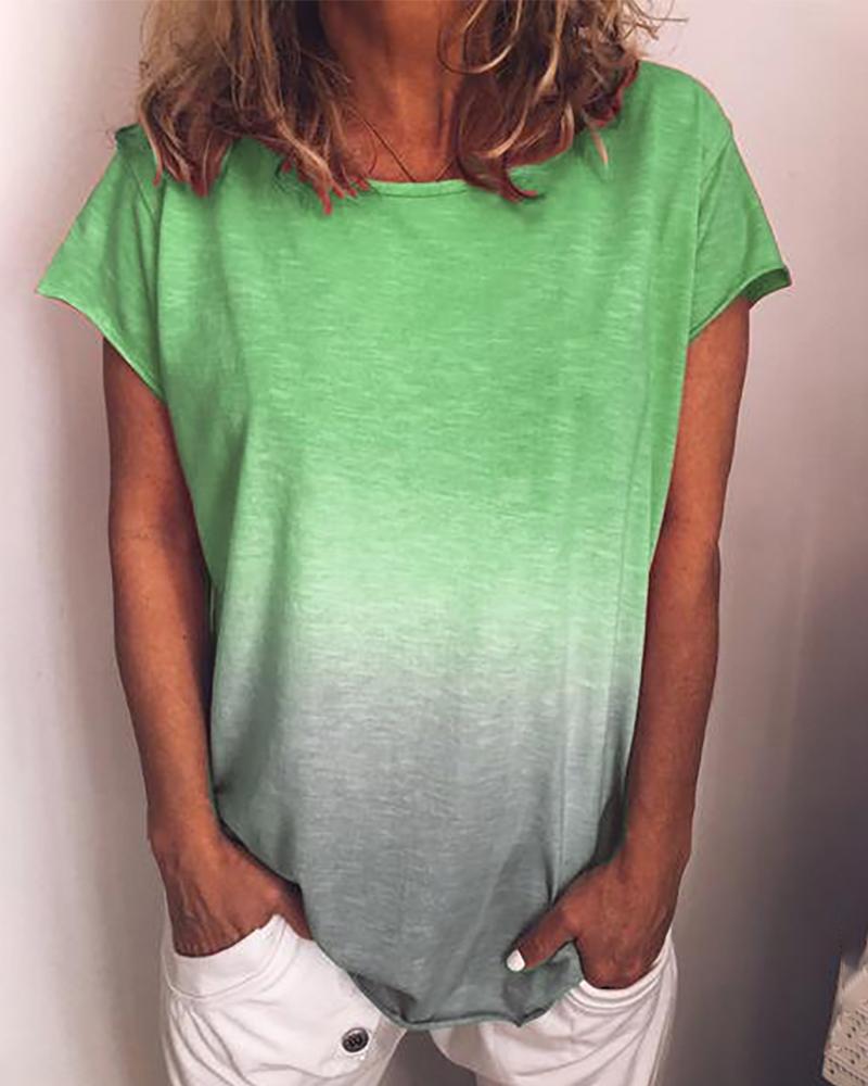 

Gradient Color Short Sleeve Casual T-Shirt, Green