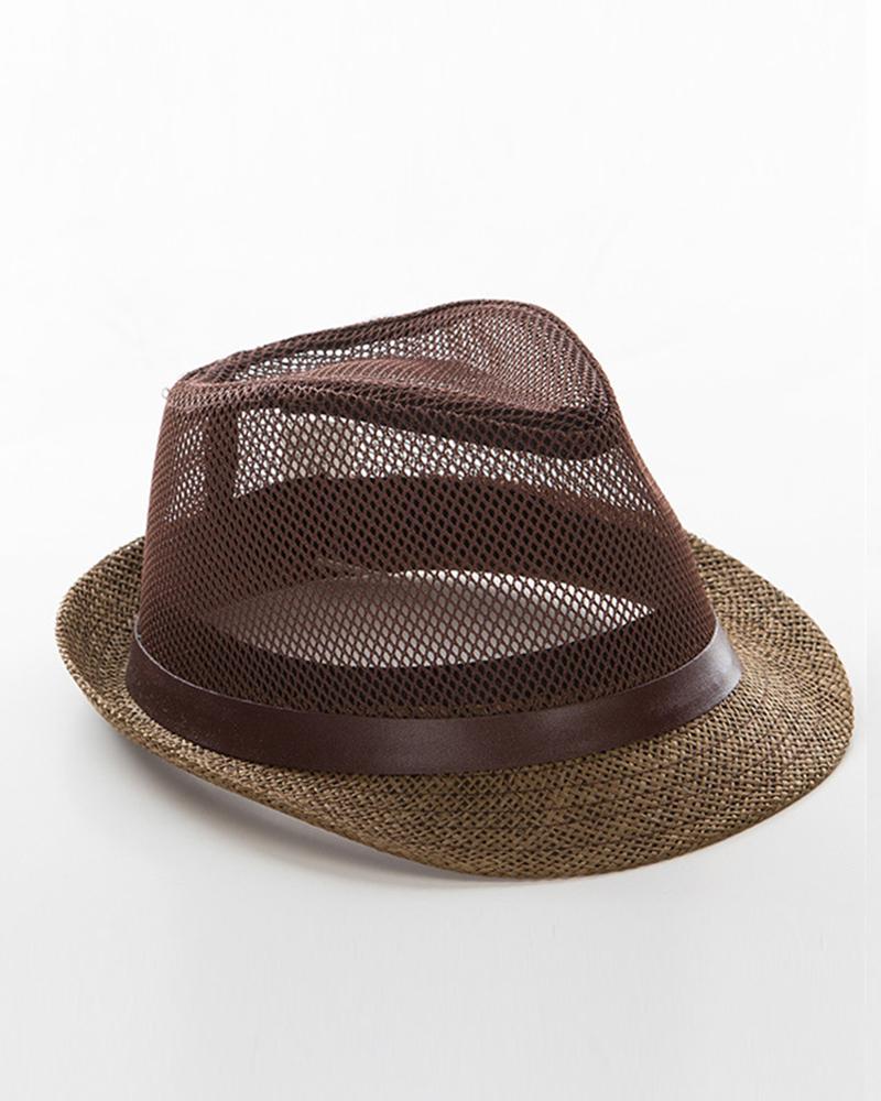 

Solid Mesh Contrast Breathable Sun Hats, Coffee