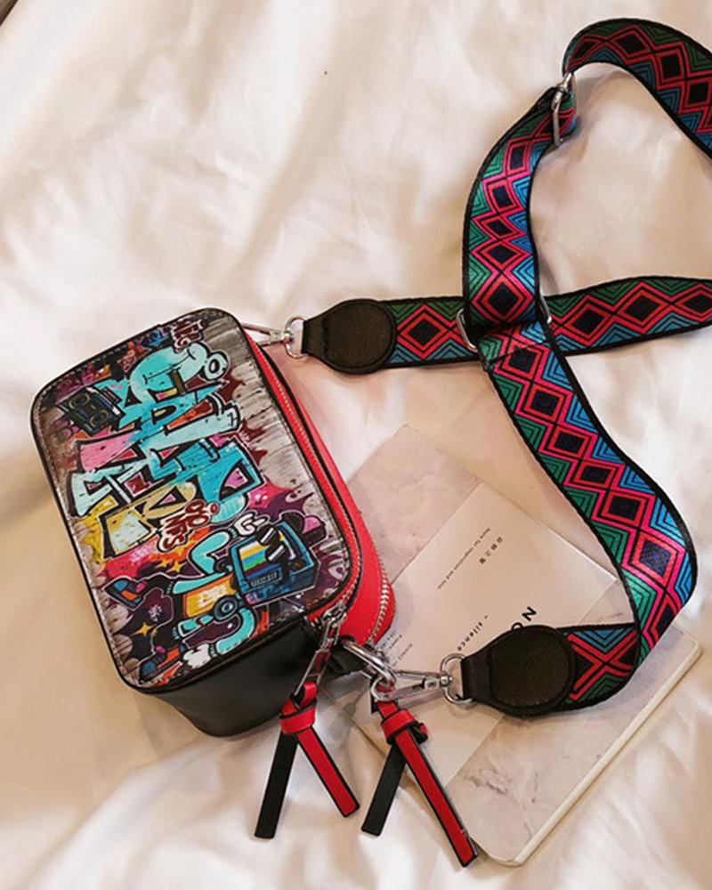 

Graffiti Print Crossbody Bag, Red